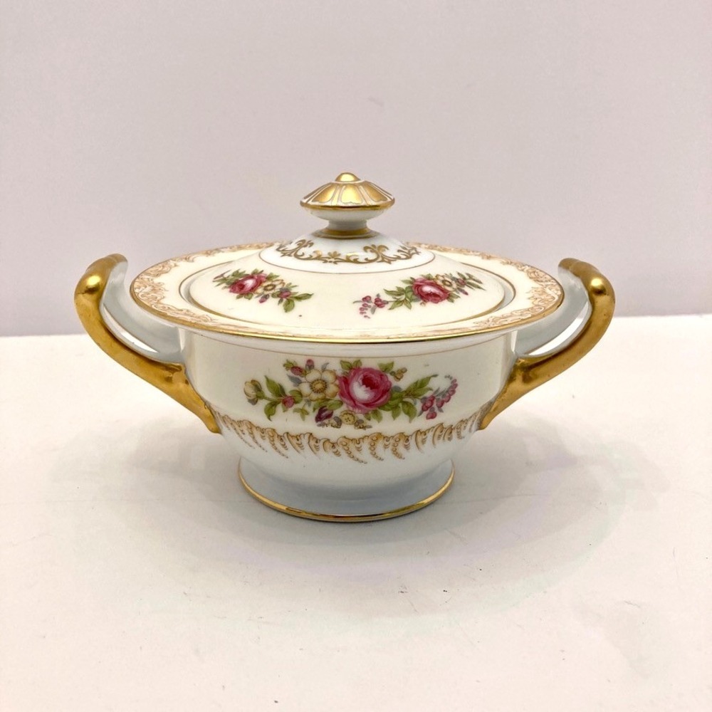 VTG Noritake Lavegas 620 Lidded Sugar Bowl‎ Japan Flower Design Gold Rim